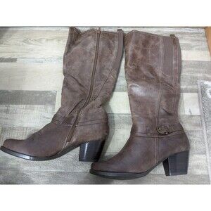 BareTraps Boots Womens 8 M Tall Side Zip Brown Faux Leather Boot Small Heel